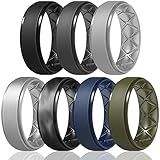 Egnaro Inner Arc Ergonomic Breathable Design, Silicone Rings Mens with Half Sizes, 7 Rings / 4 Rings / 1 Ring Rubber Wedding Bands, 8.5mm Wide-2mm Thick