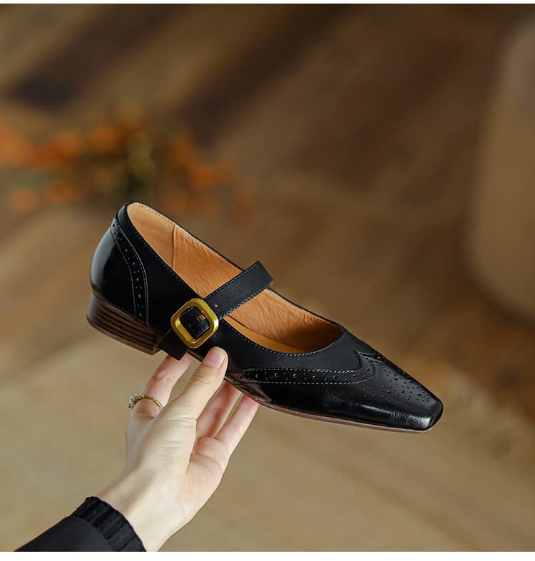 U-lite Women's Mary Jane Leather Flats Ballet Dress Shoes Square Toe Slip On Vintage Casual Style3