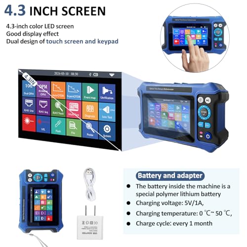 Image of 16-in-1 OTDR Optical Fiber Tester 1310 /1550nm,4.3' Touch Screen and Event Map OLT (Optical Loss Test), Fiber Tester Built-in VFL OPM LS /OLS /RJ45,Functions RJ45 Cable Tester Network Tools