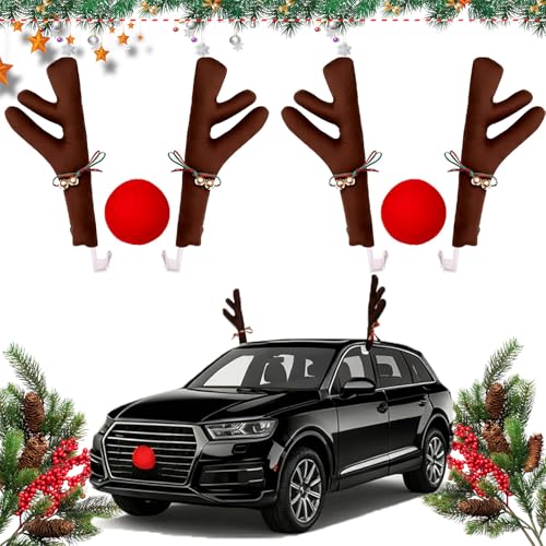 Walenbily Weihnachtsdeko Auto, 1 Set Plüsch Rentier mit Glöckchen,...