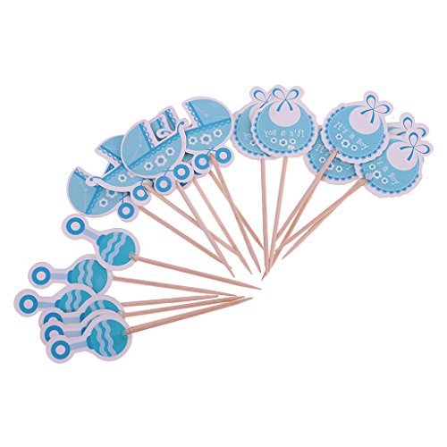 MagiDeal 18pcs It's a Girl/Boy Topper Cupcake Papier Motif Bavoir/Hochet/Landeau pour Naissance - Bleu Garçon
