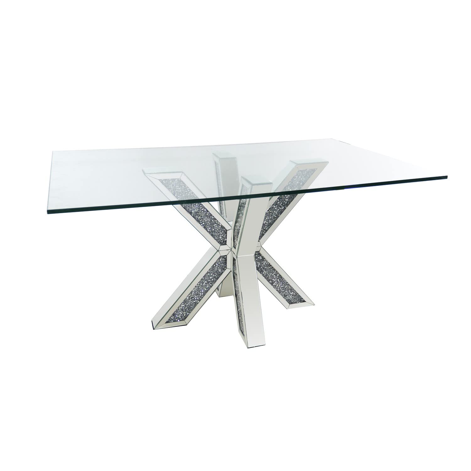 Jade Boutique Glass Top Rectangle Mirrored and Glitter Dining Table