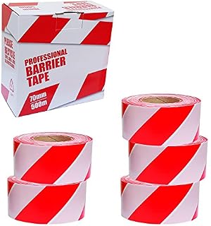5 x Professional Barrier Hazard Safety Warning Tape - Red & White, 70mm x 500m