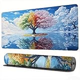 Alfombrilla Ratón Cuatro Estaciones Alfombrilla Ratón XXL 900x400x3mm Árbol Mouse Pad Protector Escritorio Desk Mat Lisa y Base de Goma Antideslizante para Jugadores, PC, Material Oficina, Model156
