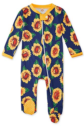Newborn Girls Boys Footie Outfit Sunflower Baby Footed Pajama Zip Front Jumpsuit Non-Slip Romper Long Sleeve Sleeper Pjs for Birthday Shower Gift 0-3 Months