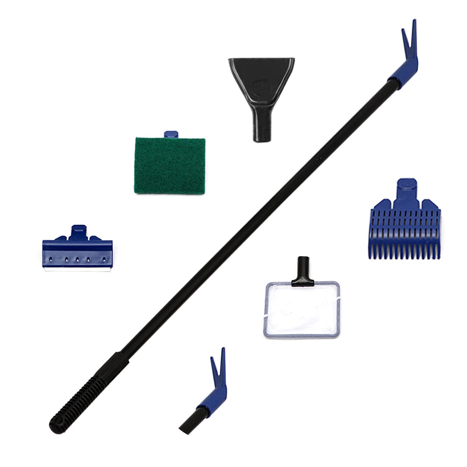 RYAN 1 Juego Herramientas de Limpieza de Pecera 5 en 1 Accesorios Limpiadores con Red de Pesca Horquilla de Planta Esponja Raspador de Algas Rastrillo de Grava