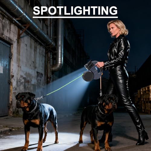 3m Rollleine für 2 Hunde, Doppelleine Hundeleine mit LED-Licht, 360° Drehbar, Reflektierendes Nylon, Verstellbar, für Kleine & Große Hunde, Blau