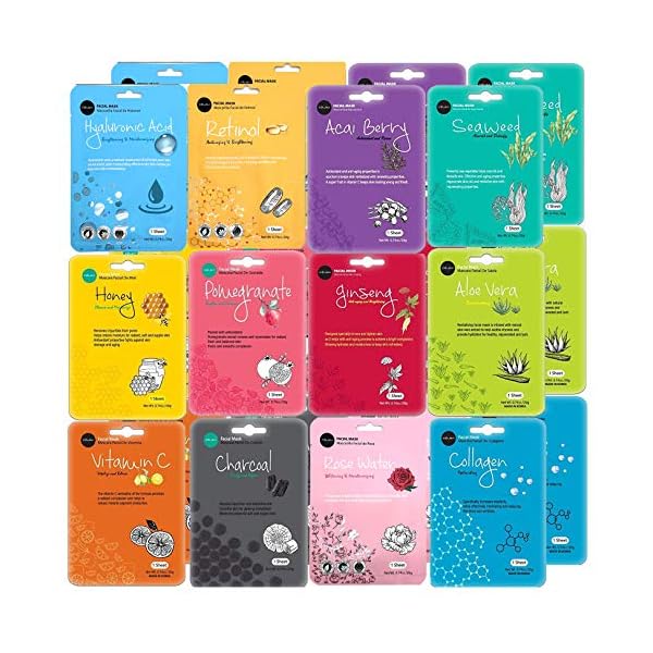 celavi Face Mask Set Korean Beauty Essence Facial Paper Sheet Mask Korea Skin Care Moisturizing 2 Packs of each 12 New flavors K-Beauty Skincare 24 masks in a pack Made in Korea