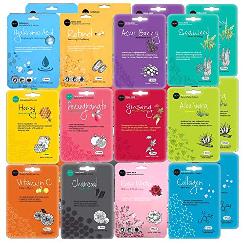 Celavi Face Mask Set Korean Beauty Essence Facial Paper Sheet Mask Korea Skin Care Moisturizing 2 Packs of each 12 New flavors K-Beauty Skincare 24 masks in a pack Made in Korea