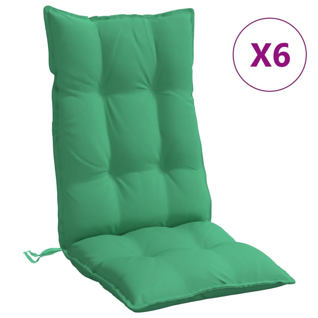 Hochlehner-Auflagen 6 STK. Grün Oxford-Gewebe wasserabweisend für Gartenstühle, Stuhlkissen mit PP-Hohlfaser-Füllung, rutschfest durch Schnüre und Gummiband, Outdoor-Sitzkissen