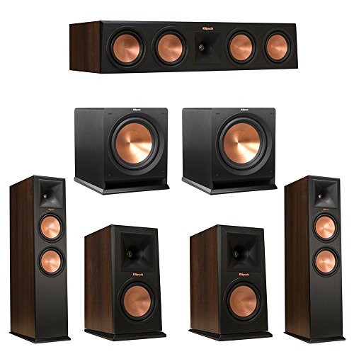 Klipsch 5.2 Walnut System with 2 RP-280F Tower Speakers, 1 RP-450C Center Speaker, 2 Klipsch RP-160M Bookshelf Speakers, 2 Klipsch R-112SW Subwoofer