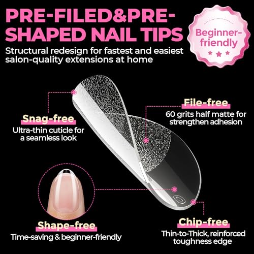 Image of UNA GELLA Extra Short Almond Nail Tips Full Cover 504PCS Gel Nail Tips Short Almond Shaped Nails Tips Soft Gelly Gel Clear Fake Nails Tip for Acrylic Nail Tip Soak Off Home DIY Salon Nails 12 Sizes