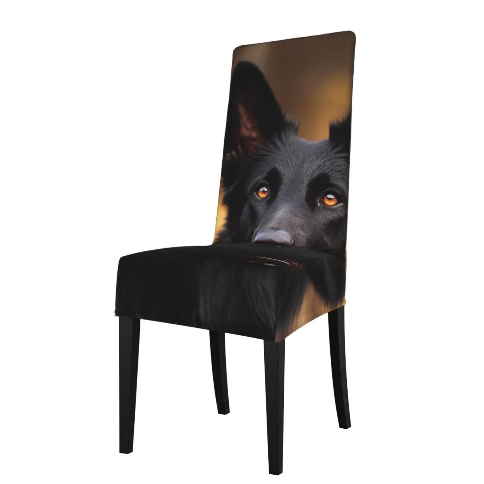 FodPand Stretch Chair Covers for Dining Room, Black German Shepherd Dog Chair Seat Covers Washable Detachable Chair Slipcover Chair Protectors Covers for Kitchen,Wedding,Party
