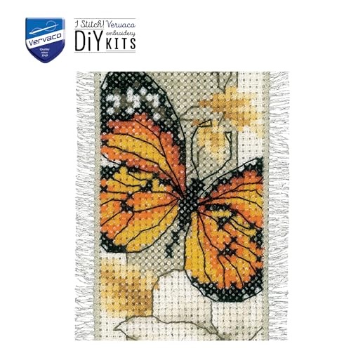 Image of Vervaco Cross Stitch Bookmark Kit Butterfly on Flowers IV 2.4 inch x 8 inch
