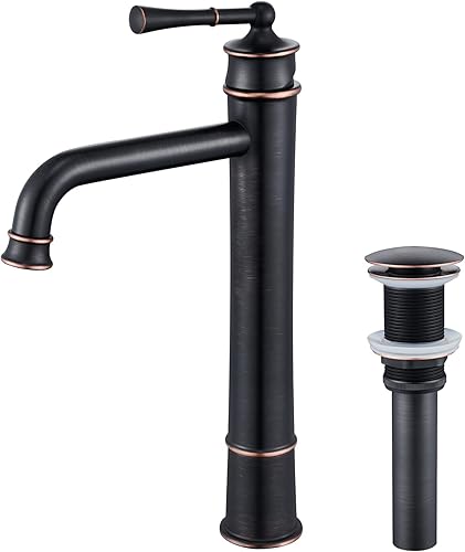 Miniatura 1 de Hangoro Grifo de baño, grifos de bronce de goma de aceite para fregadero de baño, válvula rugosa y drenaje desplegable de latón sin agujero de