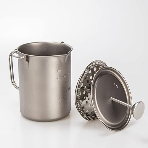 Miniatura 5 de Taza de café de titanio con tapa, olla de prensa francesa de 25.4 fl oz, taza de camping con filtro, multifuncional para campamento al aire libre