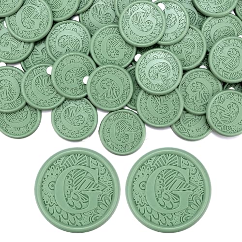 Yoption 50 Pcs Botanical Letter Wax Seal Stickers, Sage Green Initial Alphabet G Adhesive Envelope Sealing Stickers for Wedding Party Birthday Christmas (G)
