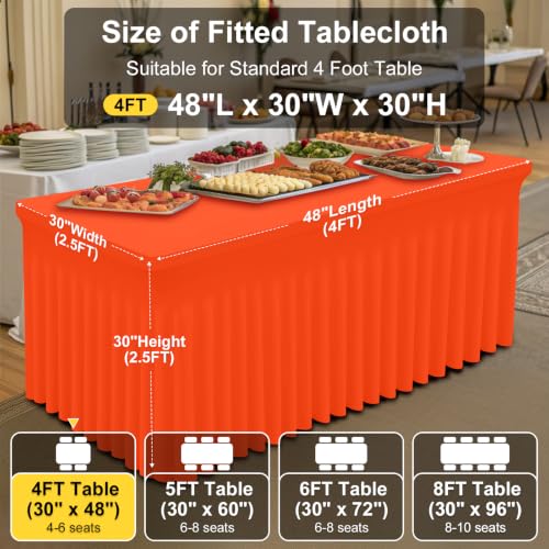 Image of Smiry Spandex Elastic Fitted Table Cloth Skirt for 4FT Rectangle Table | Stretch Washable Table Cloth, Banquet Table Cover for Wedding, Party, Indoor & Trade Shows, (Orange, 48Lx30Wx30H)