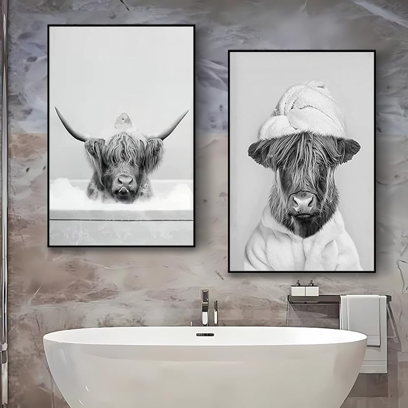 Muovel Bathroom Canvas Pictures, Scottish Highland Cow Wall Art - Image 2