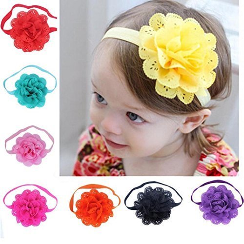 FEITONG(TM) 8Pcs Lovely Baby Girls Flower Headbands Photography Props + 1 PC Cute Pink Headband Accessories (Style A)