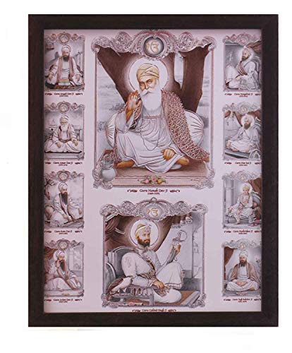 Gurunank dev ji and Guru gobind Singh ji with eight other guru's, paper poster with frame, must for family home / office on occasion