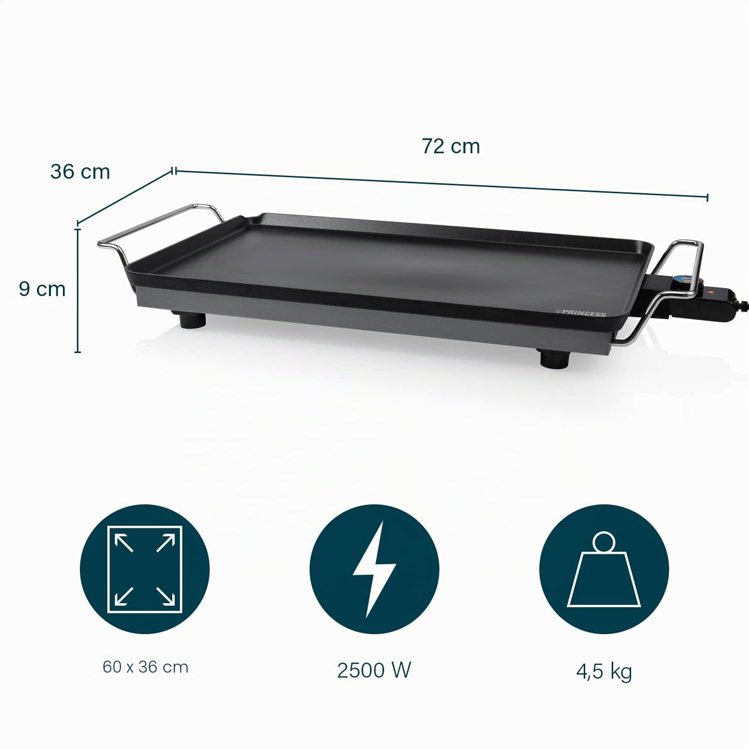 Princess Table Chef XXL Teppanyaki-Grillplatte 2500 Watt 60 x 36 cm 4 mm dick Schwarz