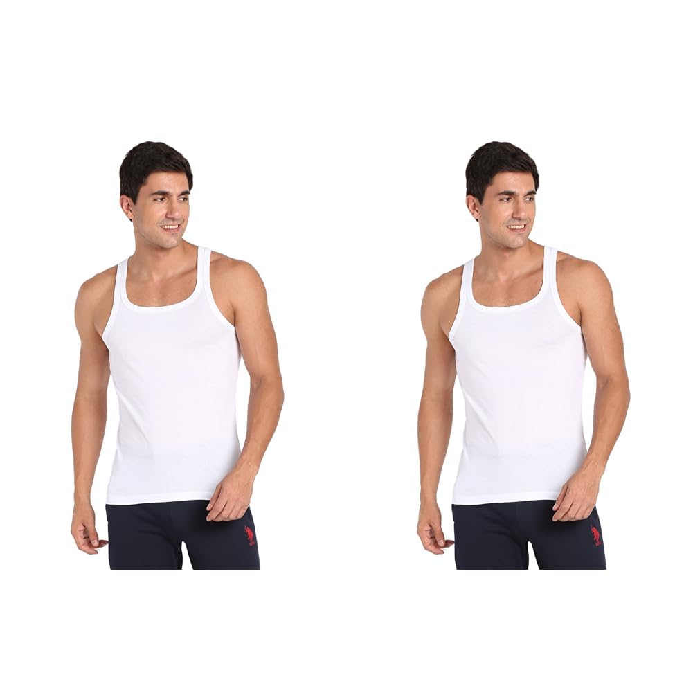 u.s. polo assn. Mens Pure Cotton Ribbed Ev006 Regular Fit Vest - Pack of 2 (White 2XL)-picture-11