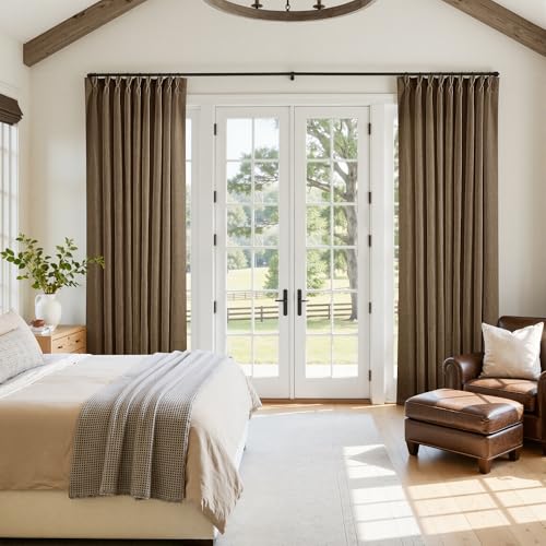 Image of Dutch Cocoa Pinch Pleated Linen Curtains 84 Inches Long 60 Inch Width Linen Blend Light Filtering Window Curtains 84 Inch for Living Room Bedroom Patio Pinch Pleat Drapes Hooks Rings 1 Panel 60Wx84L