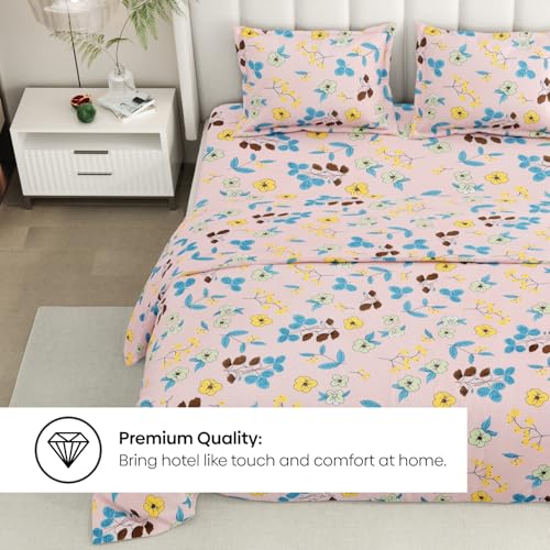 Image of Rivermoor 200 TC Ultrasoft Cotton Bedsheet for Double Bed | Queen Size Bed Sheet with 2 Pillow Covers | Baby Pink Floral Print | 88 x 96 Inches | Breathable & Hypoallergenic