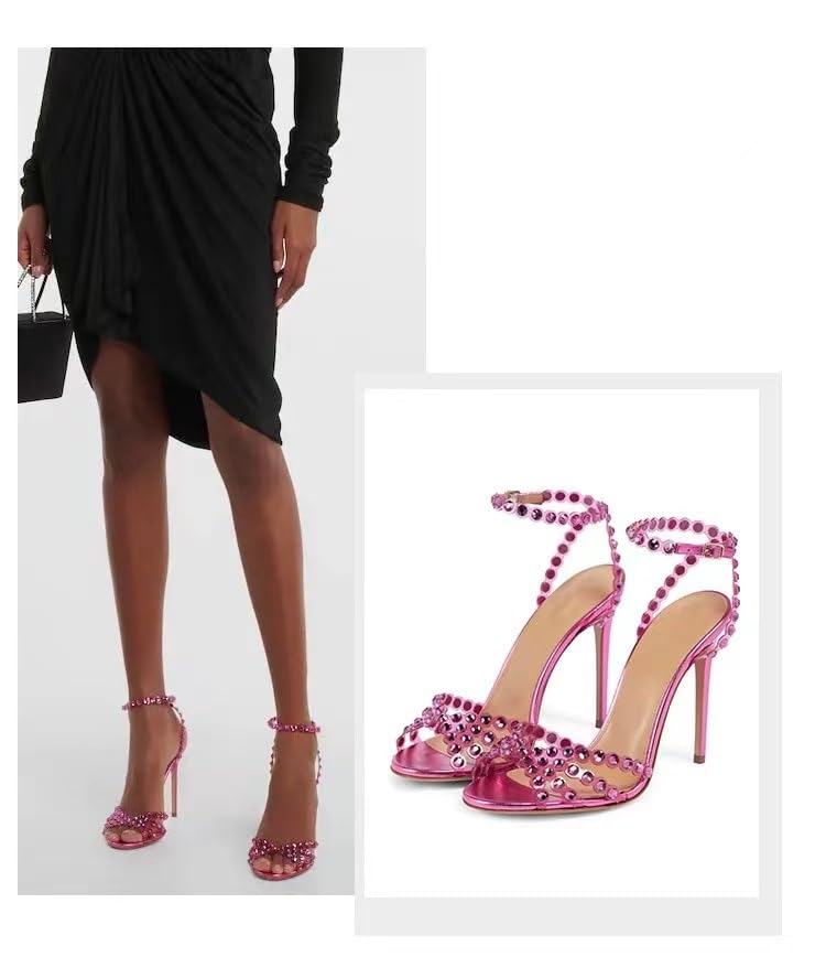 Women Rhinestone Strappy Stiletto Heels Open Almond Toe Sexy Dressy Pumps Sparkly Crystal High Heels3