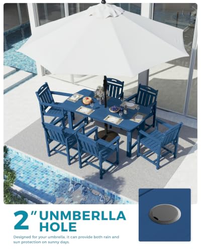 Image of Ciokea HDPE Outdoor Dining Set of 6, Patio Table and Chairs Sets, Navy Blue
