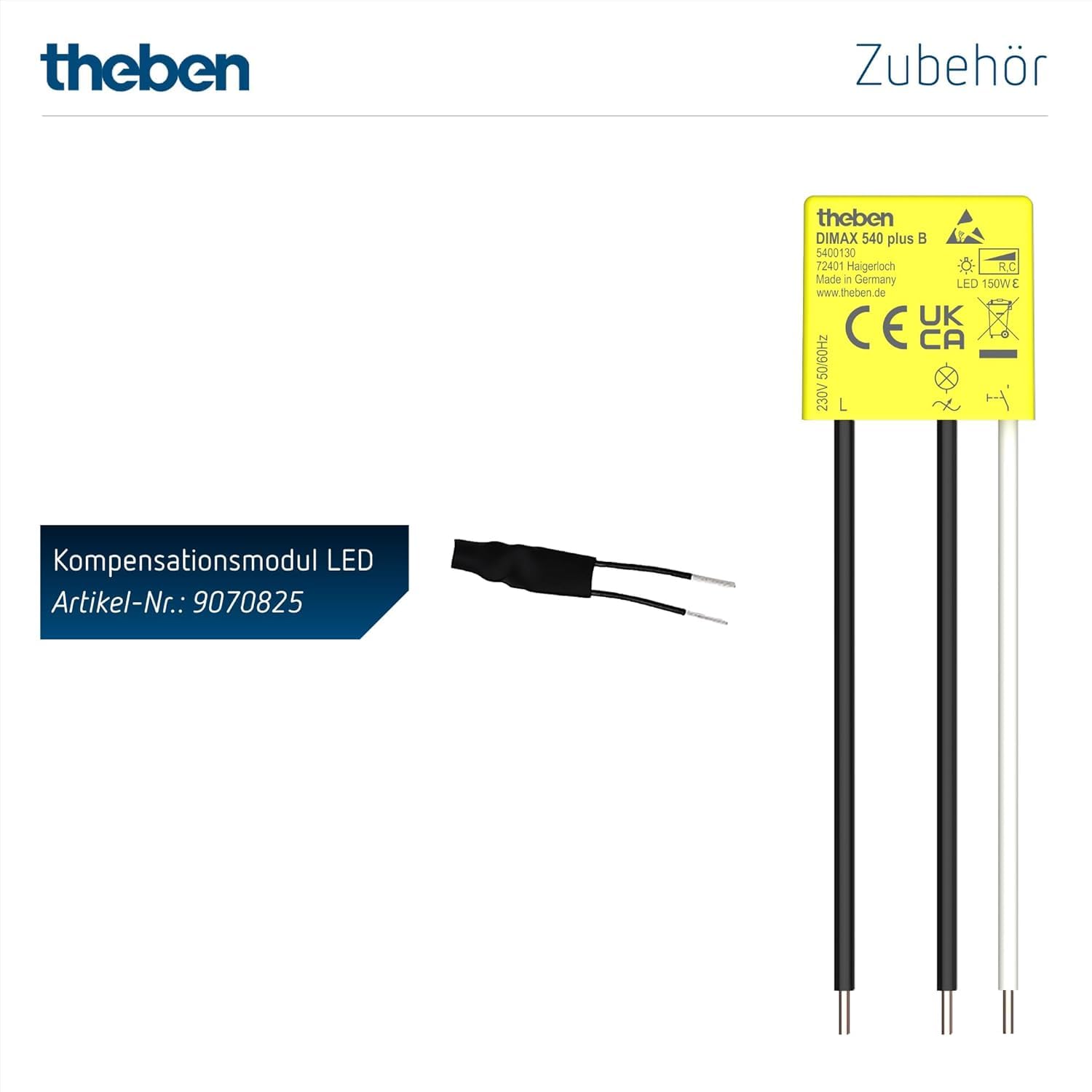 Theben Multipack 5400130 DIMAX 540 plus B, 4 Stück Mini Unterputz-Dimmer | 4er Set ultrakompakter UP-Dimmer (25,5 x 26,4 x 10,4 mm) für R/C-Lasten, benötigt keinen Neutralleiter, 100 m Kabellänge