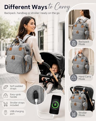 Image of houscly Diaper Bag Backpack with Changing Station,Baby Bags New Mom Gifts Panaleras Para Bebe Baby Girl Newborn Essentials Must Haves Baby Shower Gifts Baby Registry Search Light Gray