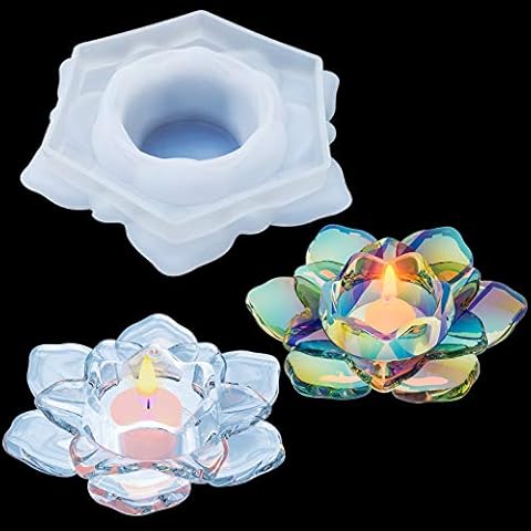 Palksky Lotus Tealight Candles Holders Resin Mold, Flower Candlestick Epoxy Casting Silicone Molds for DIY Jewelry Box, Trinket Container, Candy Box Home Table Decoration Cover