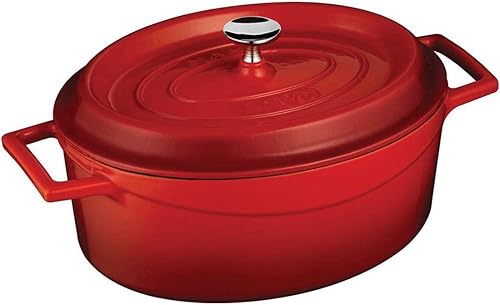 Miniatura 7 de LAVA - Horno holandés de hierro fundido de 6.75 cuartos de galón olla holandesa de forma ovalada multiusos con tres capas de esmalte recubiertas con