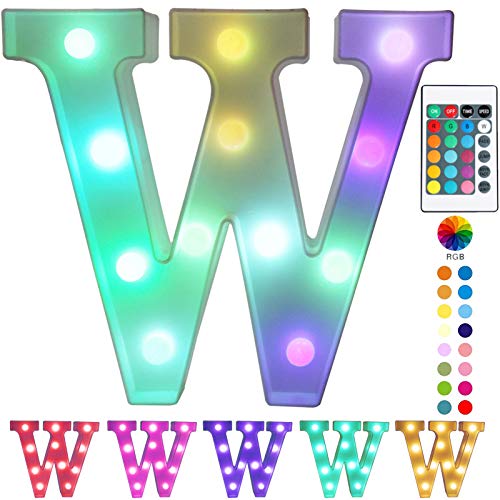 Image of Pooqla Colorful LED Marquee Letter Lights with Remote - Light Up Marquee Signs - Party Bar Letters with Lights Decorations for The Home - Multicolor W