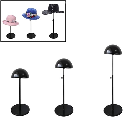 Queens Paquete de 3 organizadores negros de altura ajustable para sombreros, diseño de cúpula de metal, estante de exhibición de peluca de mesa