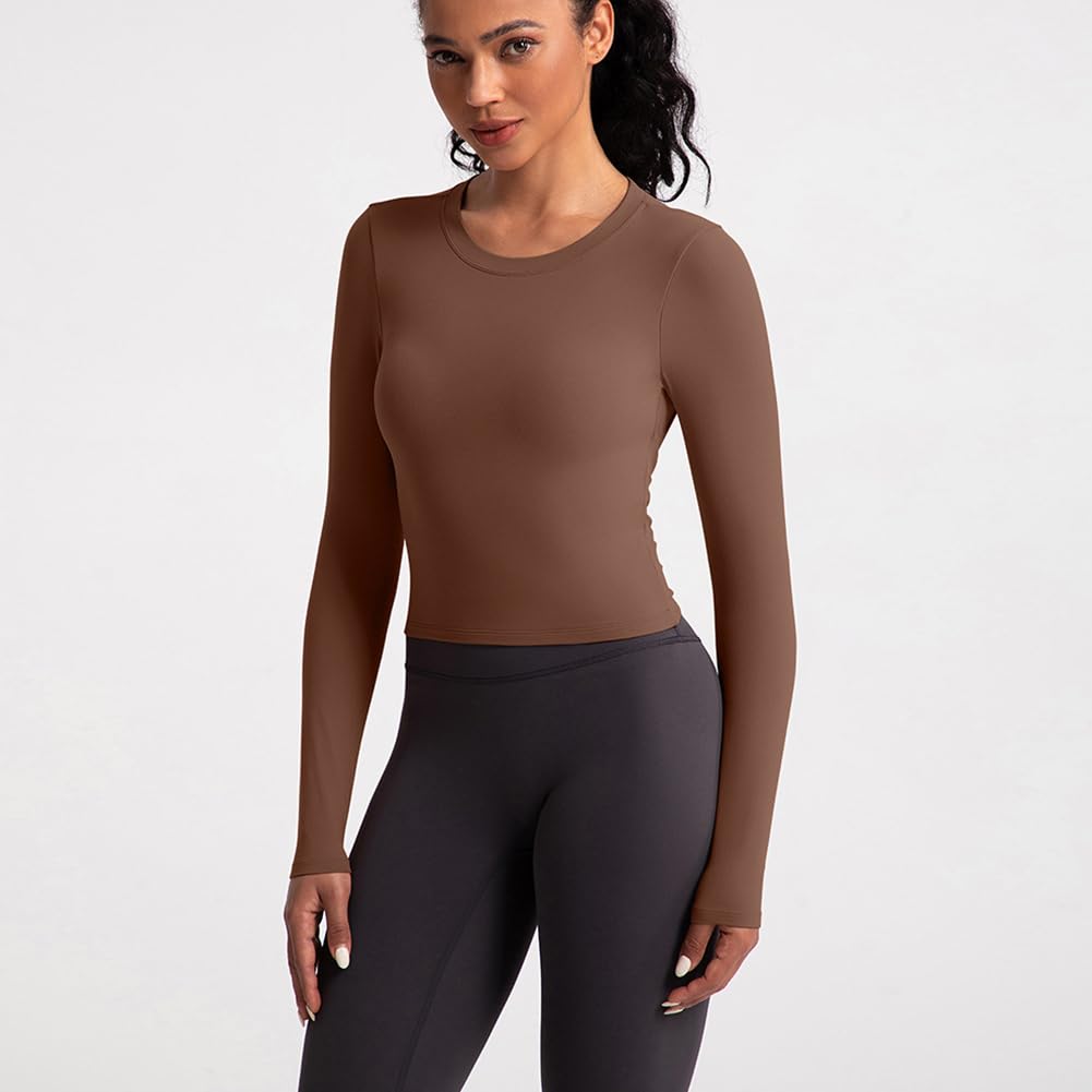 T-shirt de sport à manches longues dos nu pour femme : haut torsadé dos nu avec bonnets fixes - T-shirt d'été sexy pour yoga, fitness, gym