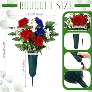 Riceshoot 3 pcs patriotic artificial cemetery flowers set headstone saddle memorial wildflower bouquets outdoor 4th july grave decoration grave saddle memorial flower for veteran gravesite  urban country home decor
