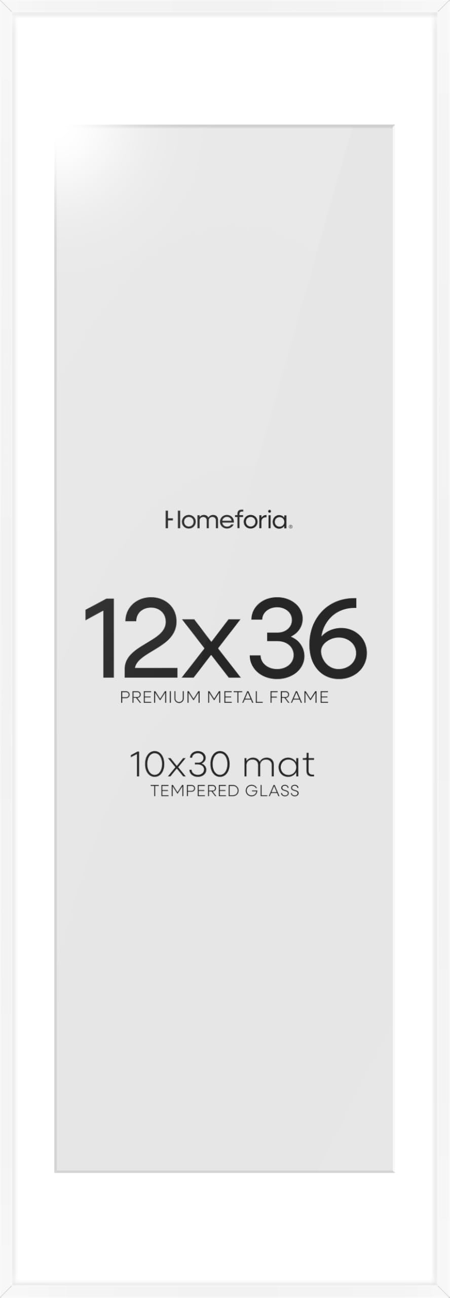 Homeforia 12x36 White Picture Frame, High-End Metal, 10x30 Mat, Glass | High End Aluminum, Tempered Glass, Acid-Free 10x30 Removable Mat, 12x36 in Edge-to-Edge Display 36x12, Wall Kit, Set Of 1