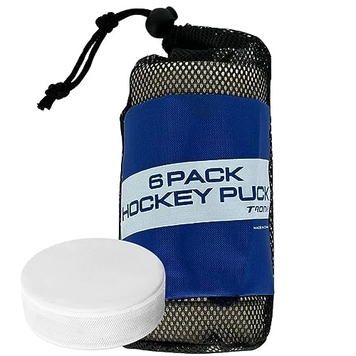 TronX Official White Goalie & Player Training Ice Hockey Pucks - 6oz White Puck - Regulation Size & Weight with Mesh Carrying Bag, Great for Improving Focus and Training (White 6-Pack)