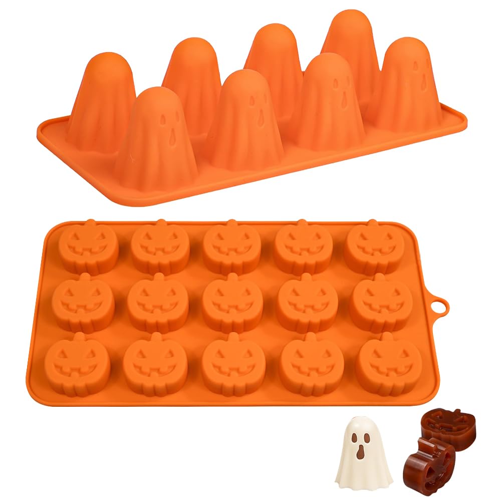 Moules à Chocolat En Silicone Pour Halloween, Différentes Formes De Mini Citrouilles Et Fantômes D'Halloween Pour Chocolat, Bonbons, Gomme, Gelée, Biscuits, Glaçons