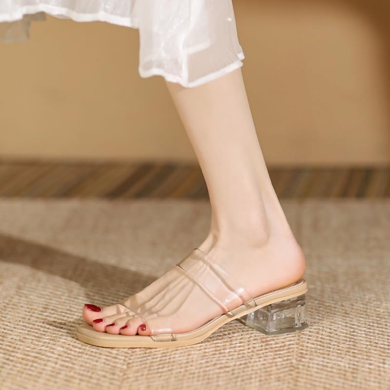 Transparent Low Heeled Sandals Thick Heeled Crystal Heel Sandals Women's3