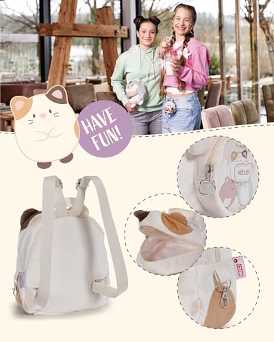 NICI Kinder Rucksack mymochi Katze Angy 23x21x9cm - weiss - Plüschrucksack im Kawaii-Design mit verstellbaren Trägern – für Groß und Klein, ideal für Kindergarten oder Kita - 61822