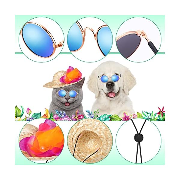 6 pcs halloween pet dog hawaiian costume includes dog tutu skirt dog sunglasses summer grass dog dresses with straw hat and garland dog outfit dog costumes for dogs puppy hawaii luau party supplies - image 5