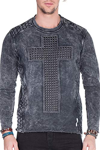 Cipo & Baxx Pull à manches longues pour homme avec rivets, anthrazit, S Cover