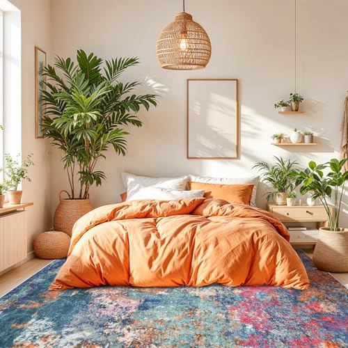 RUUGME 8x10 Abstract Washable Rug - Living Room Bedroom Large Area Rug Indoor Farmhouse Stain Resistant Carpet Non-Slip Machine Washable Distressed Soft Room Decor 8x10 Colorful/Multi