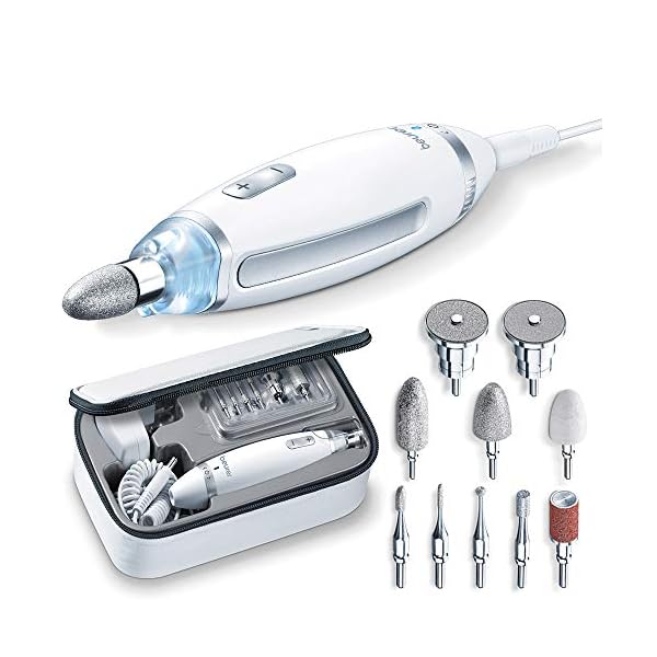 Beurer MP 62 Maniküre-/ Pediküre-Set, elektrische Nagelfeile mit 10 hochwertigen Nagelpflege-Aufsätzen, LED Licht…