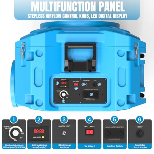 Image of Air Scrubber with 3-Stage Filtration, 970CFM HEPA Air Scrubber Negative Air Machine with Lockable 360 Wheels & Auto-Foldable Handle, Portable Heavy Duty Air Cleaner for Home Industrial Commercial Use