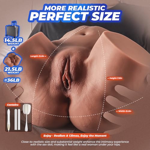 Image of Discreet Sex Doll Male Masturbator with Luggage, Realistic Skin Texture Soft Female Big Ass & Pussy Adult Sex Toy with 2 Hole Deeper Vagina & Tight Anal, Torso Sex Dolls for Orgasm (Wheat)